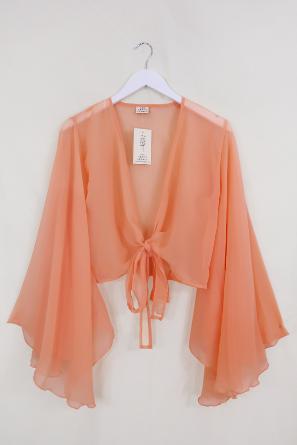 Virgo Sheer Wrap Top in Salt Pink by All About Audrey
