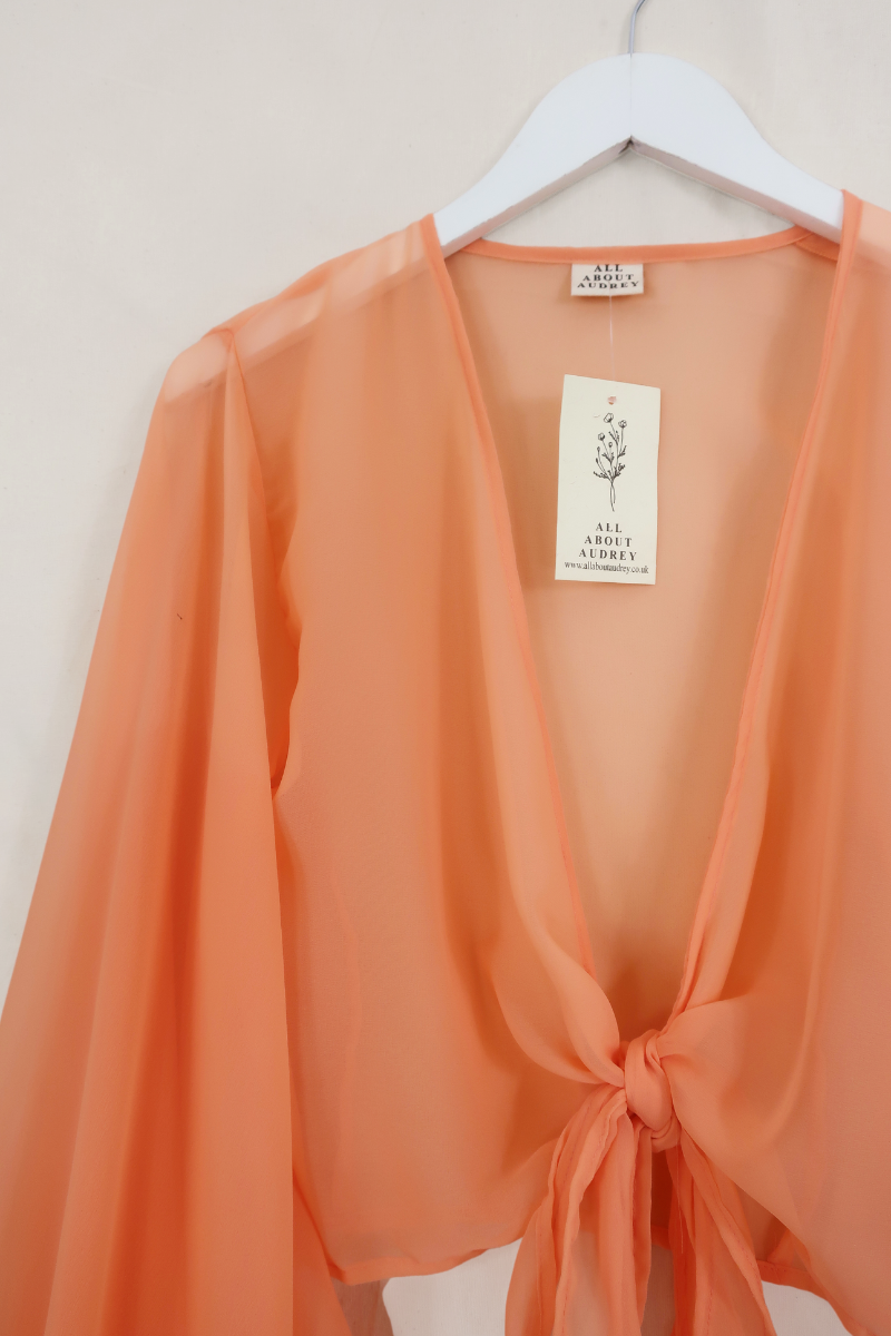 Virgo Sheer Wrap Top in Salt Pink by All About Audrey
