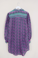 Bonnie Shirt Dress - Lilypond Leaves - Vintage Indian Sari - Size L/XL All About Audrey