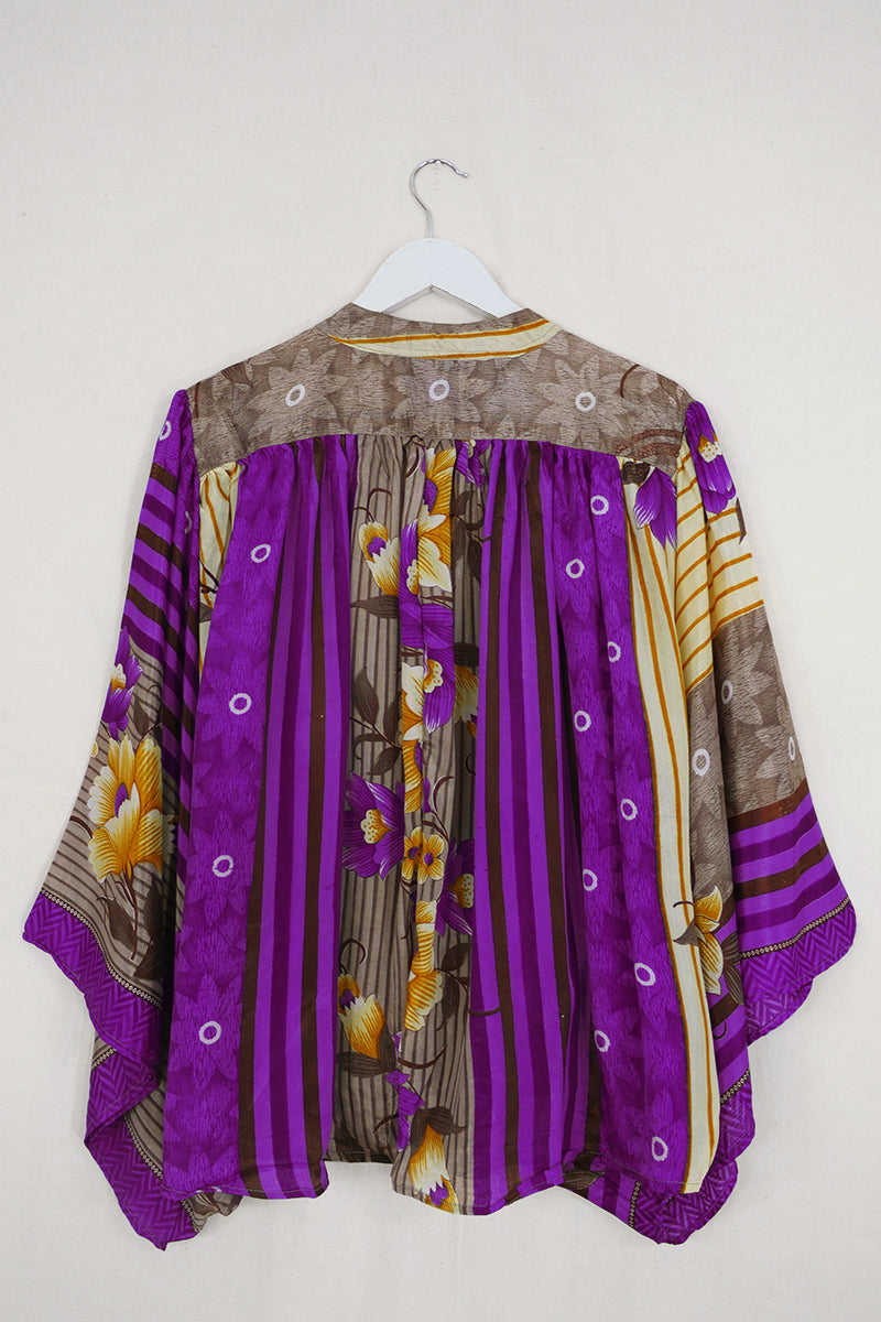 Ophelia Blouse - Secret Garden Blue & Oak Floral - Vintage Sari - Free Size by All About Audrey