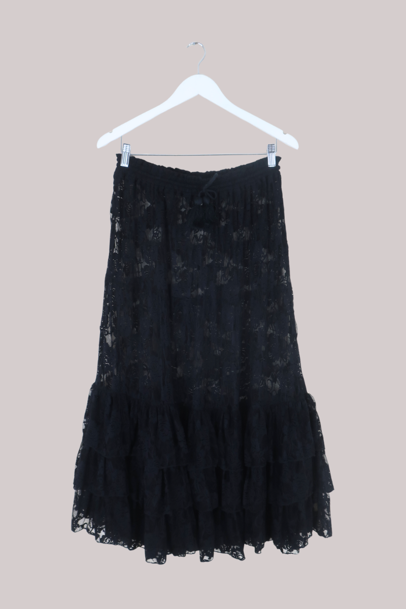 Wendy Maxi Skirt in Black Swan Chantilly Lace
