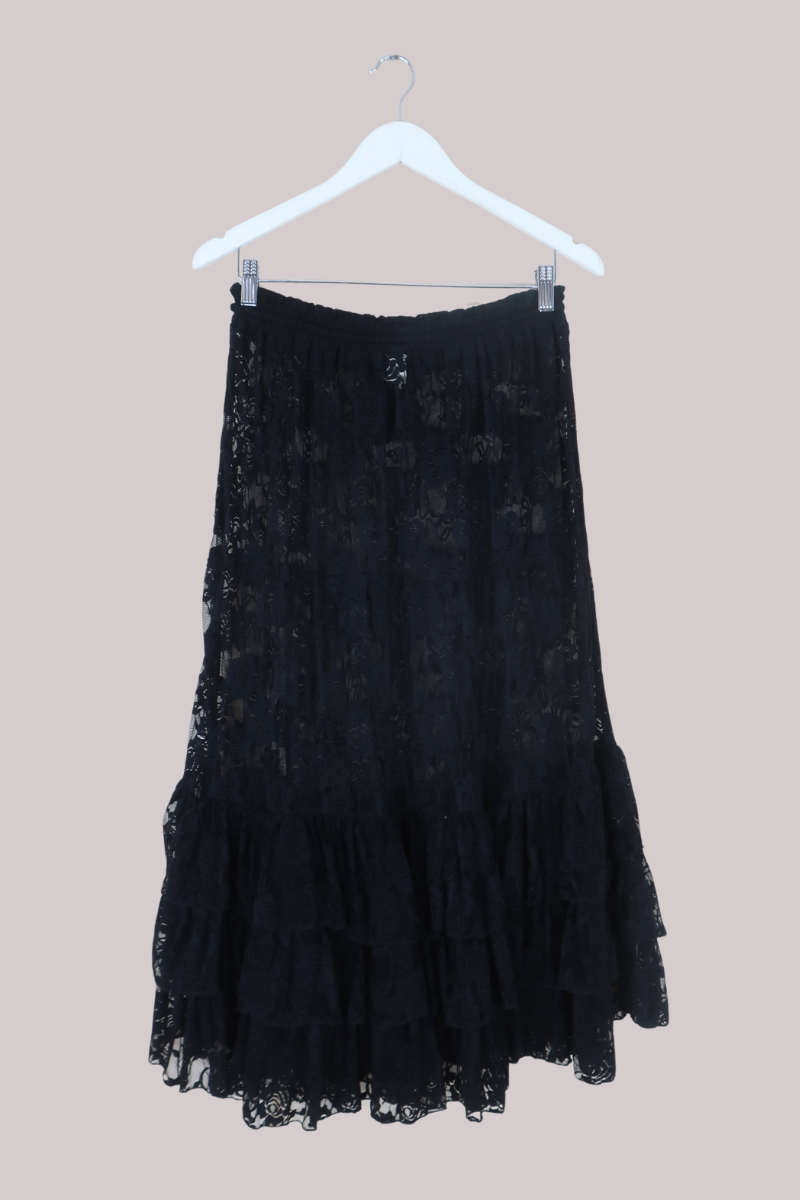 Wendy Maxi Skirt in Black Swan Chantilly Lace