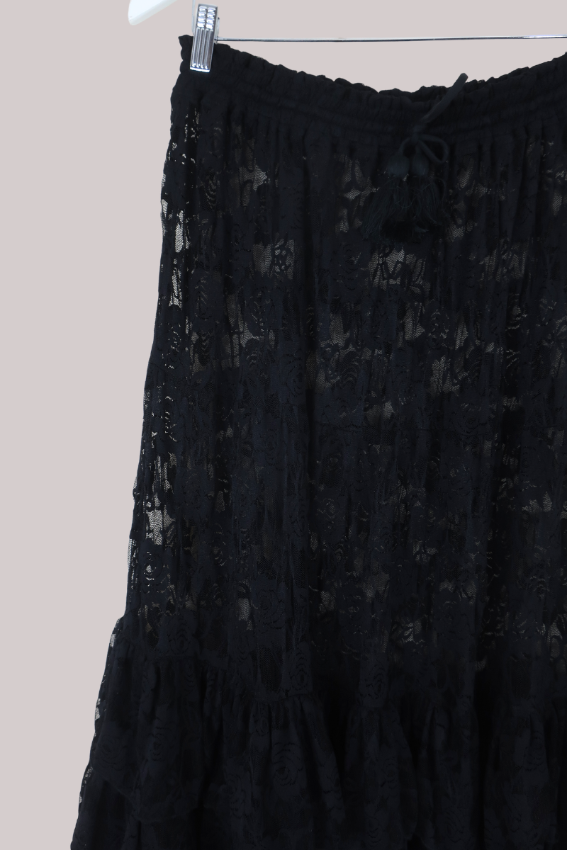 Wendy Maxi Skirt in Black Swan Chantilly Lace