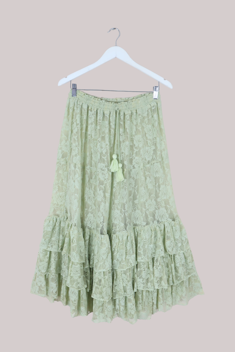 Wendy Maxi Skirt in Pistachio Green Chantilly Lace