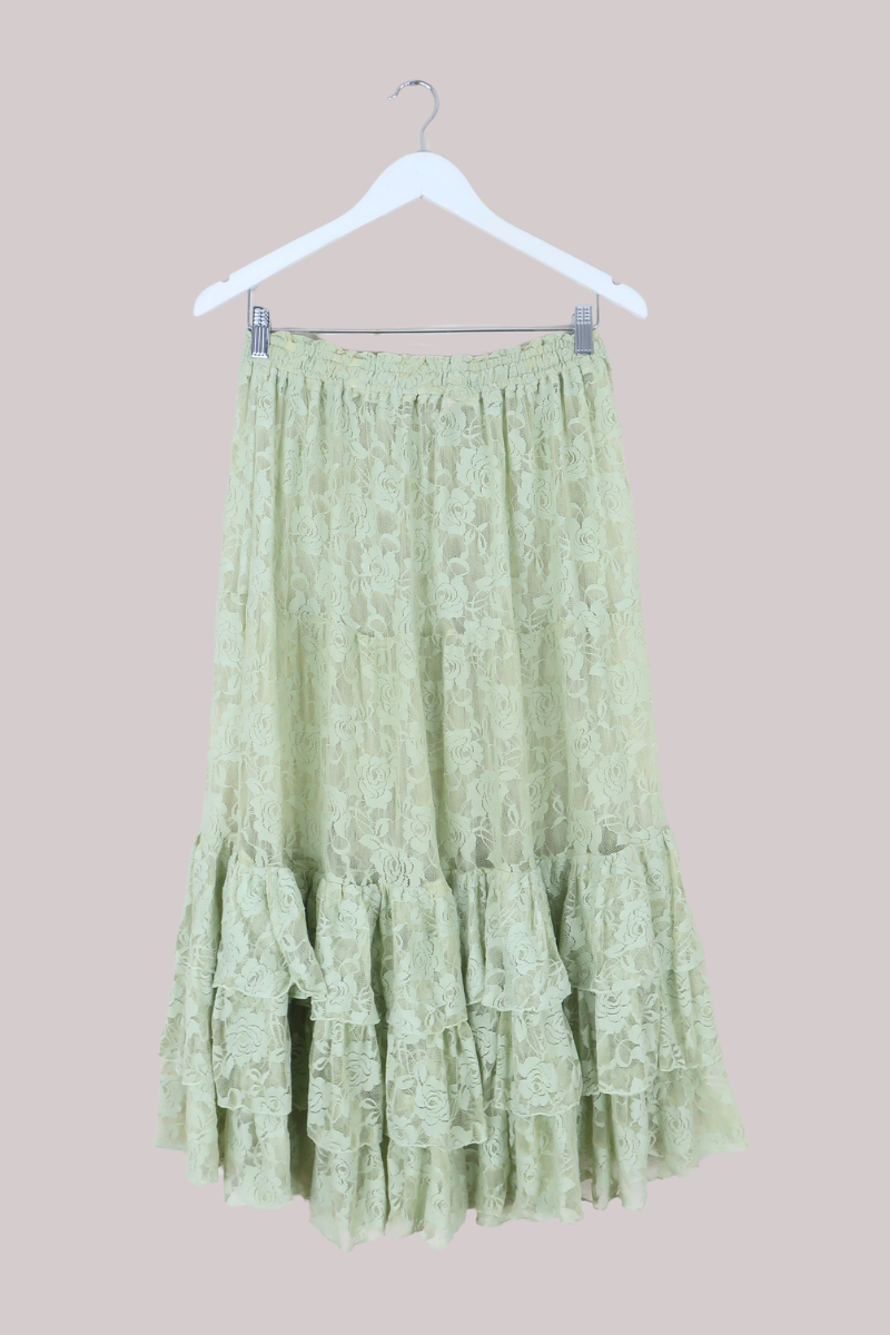 Wendy Maxi Skirt in Pistachio Green Chantilly Lace
