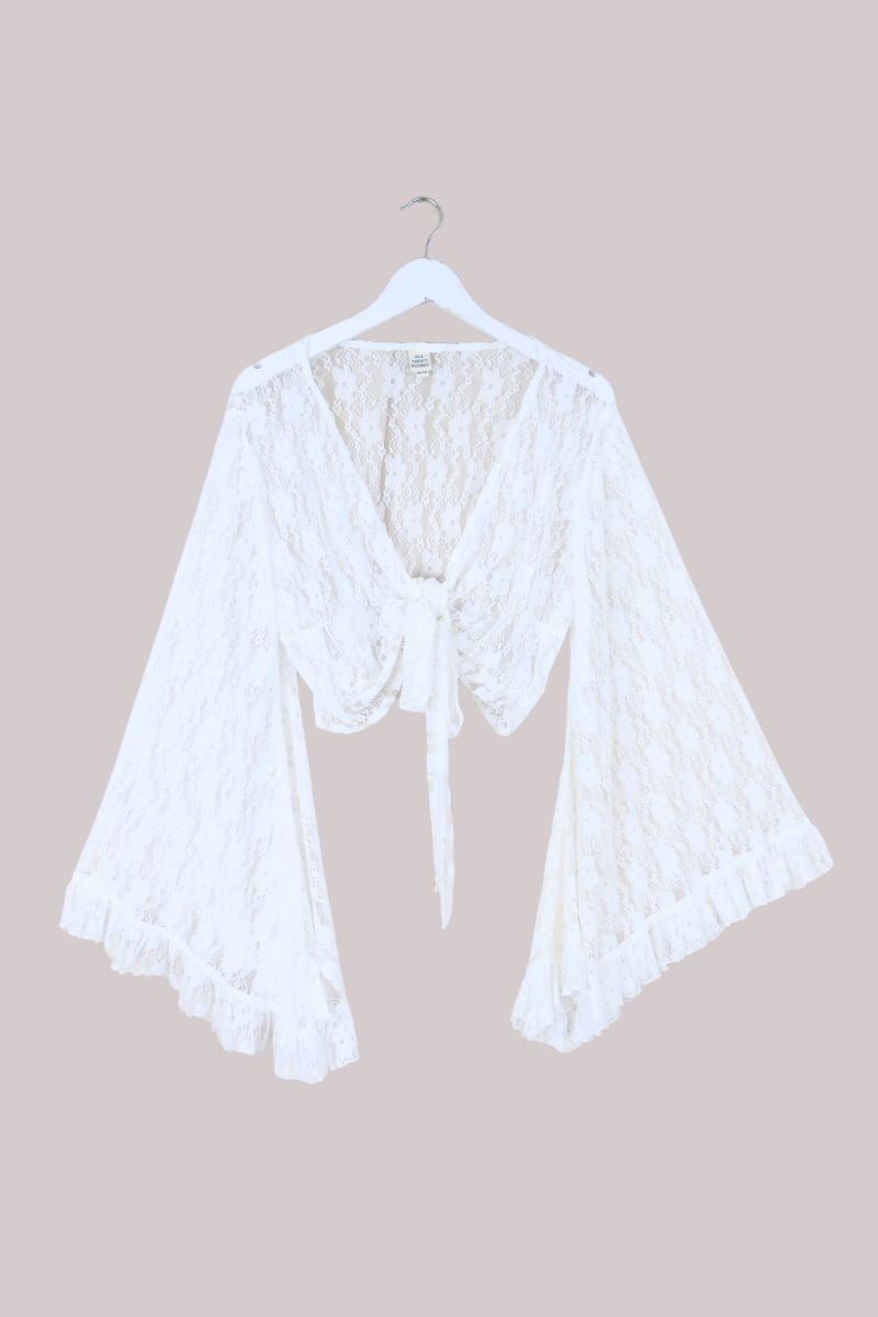 Venus Wrap Top in White Swan Chantilly Lace