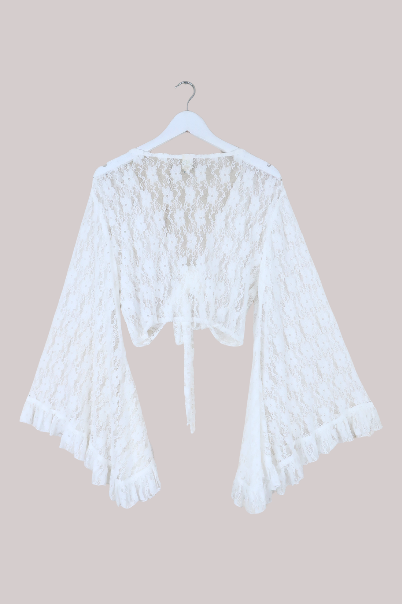 Venus Wrap Top in White Swan Chantilly Lace
