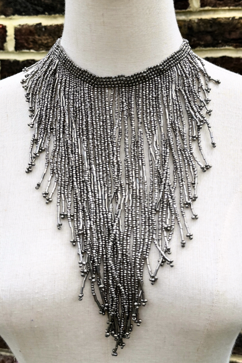 Gunpowder Grey Waterfall Beaded Necklace by All About Audrey