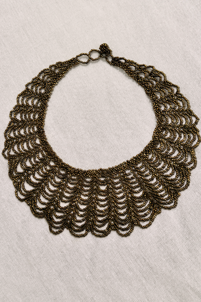 Bronze Scalloped Beaded Collar Necklace by All About Audrey
