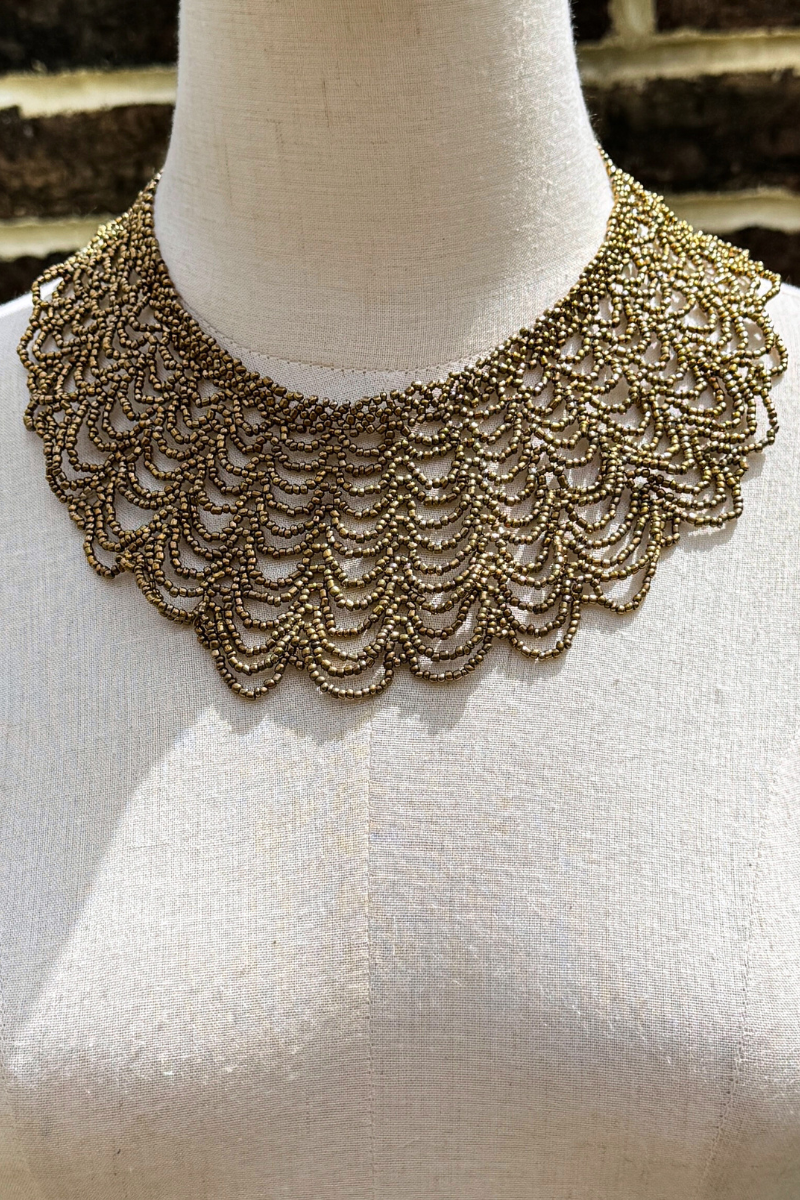 Bronze Scalloped Beaded Collar Necklace by All About Audrey
