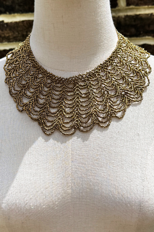 Bronze Scalloped Beaded Collar Necklace by All About Audrey