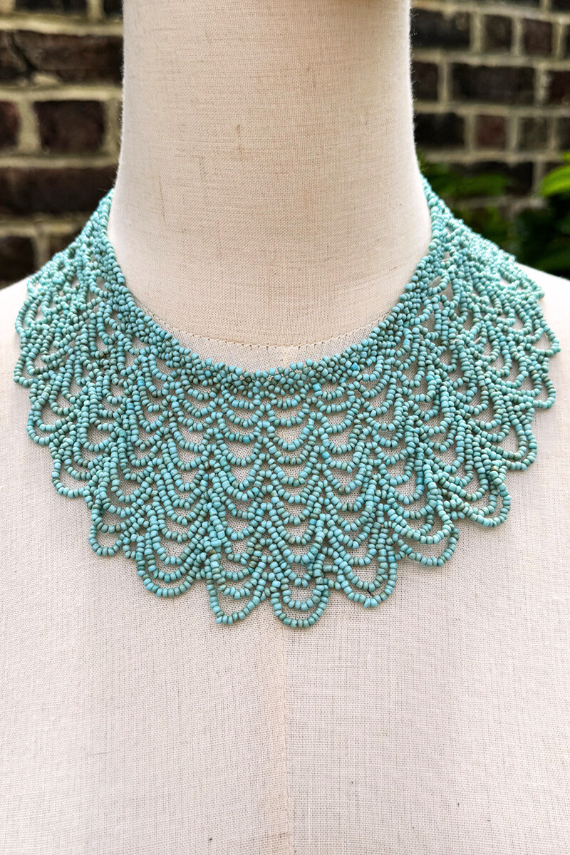 Aquamarine Scalloped Beaded Collar Necklace by All About Audrey