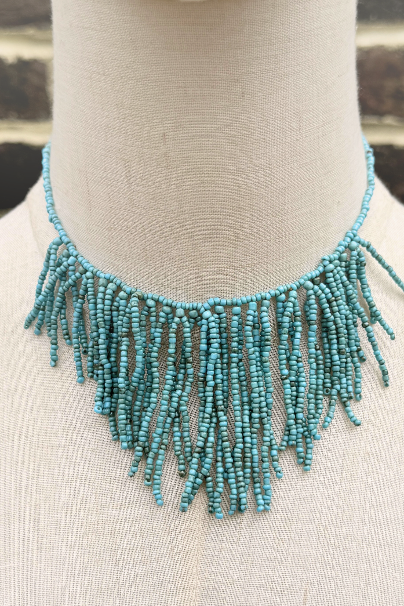 Turquoise Fringe Beaded Necklace by All About Audrey
