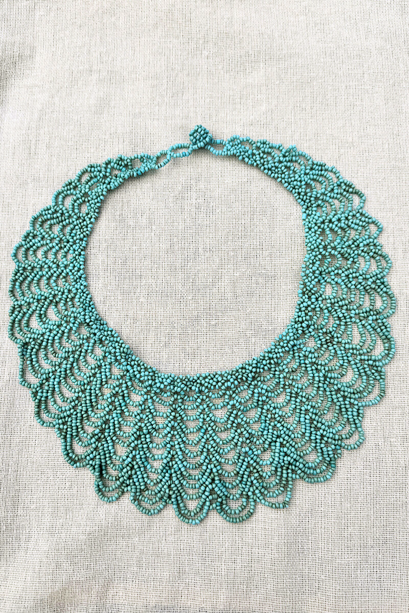 Aquamarine Scalloped Beaded Collar Necklace by All About Audrey