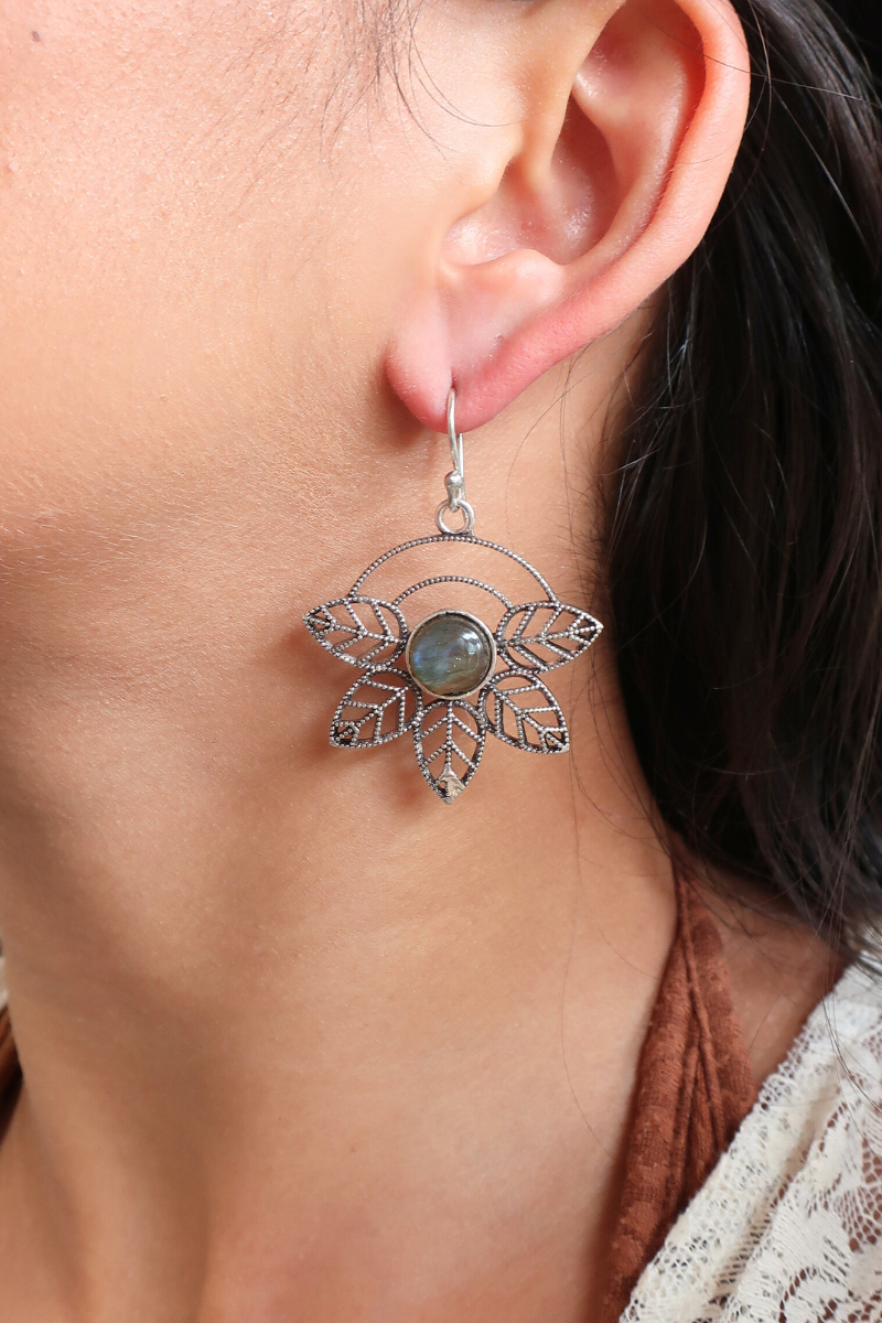 Ivy Drop Earrings in Silver with Marbled Tourmaline