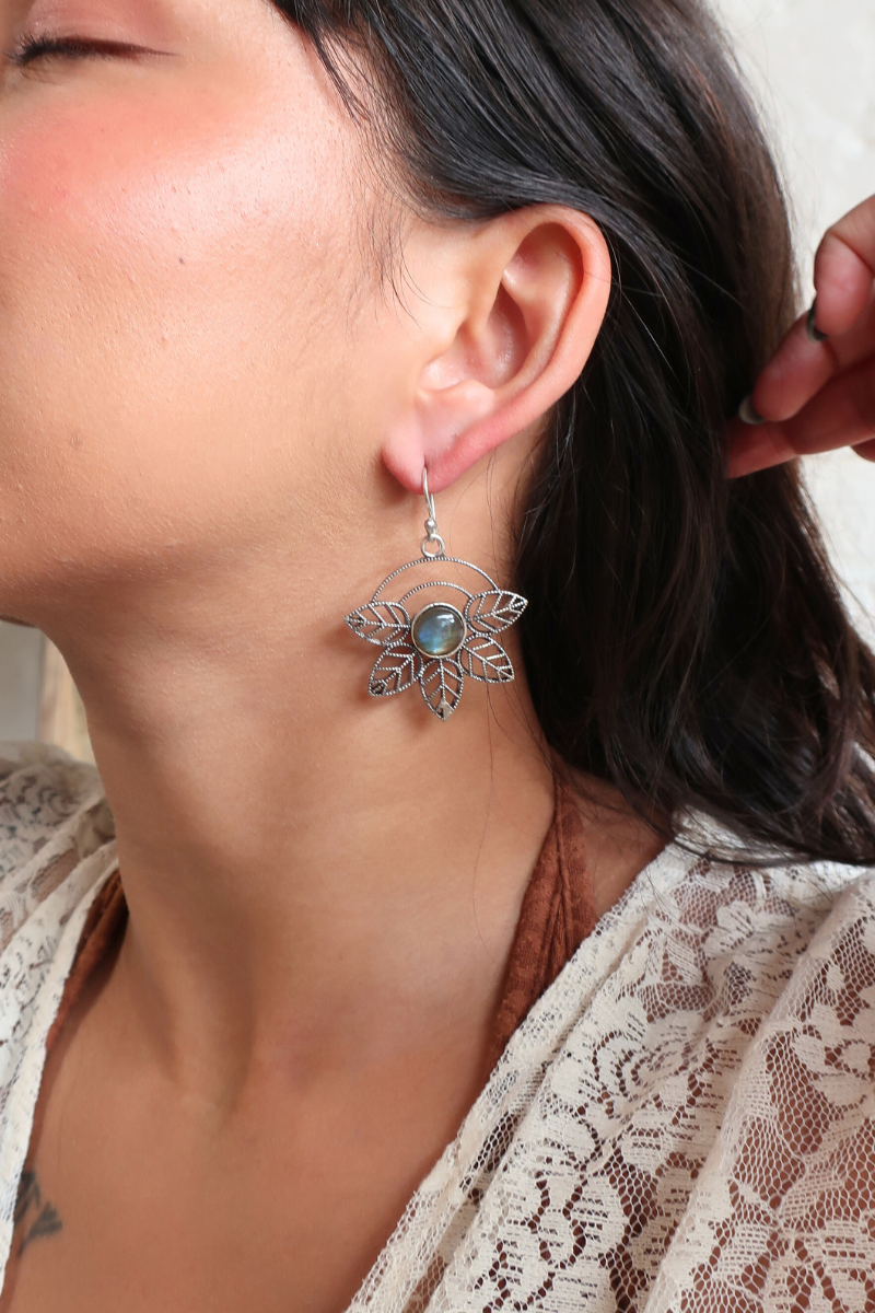 Ivy Drop Earrings in Silver with Marbled Tourmaline