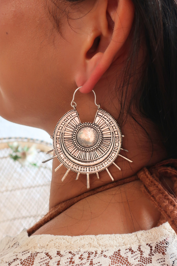 Sunrise Disc Earrings in Silver Plated Brass