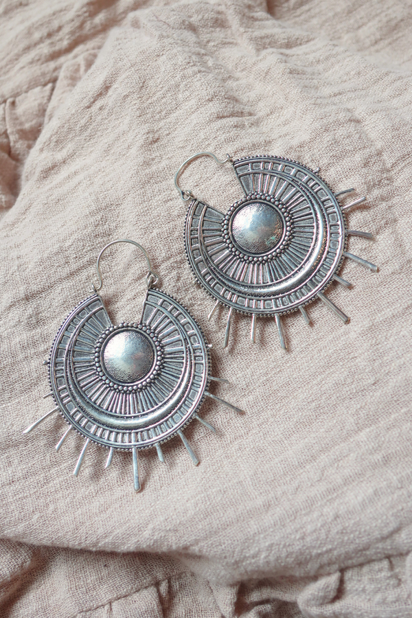 Sunrise Disc Earrings in Silver Plated Brass