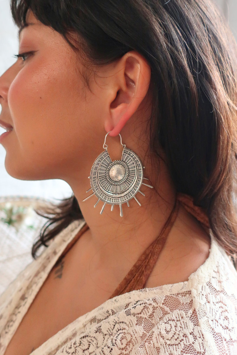 Sunrise Disc Earrings in Silver Plated Brass