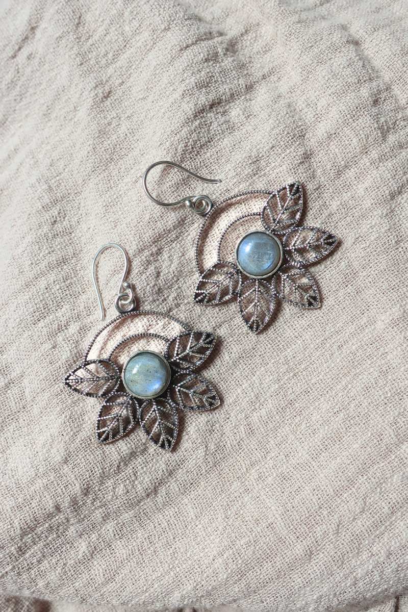 Ivy Drop Earrings in Silver with Marbled Tourmaline