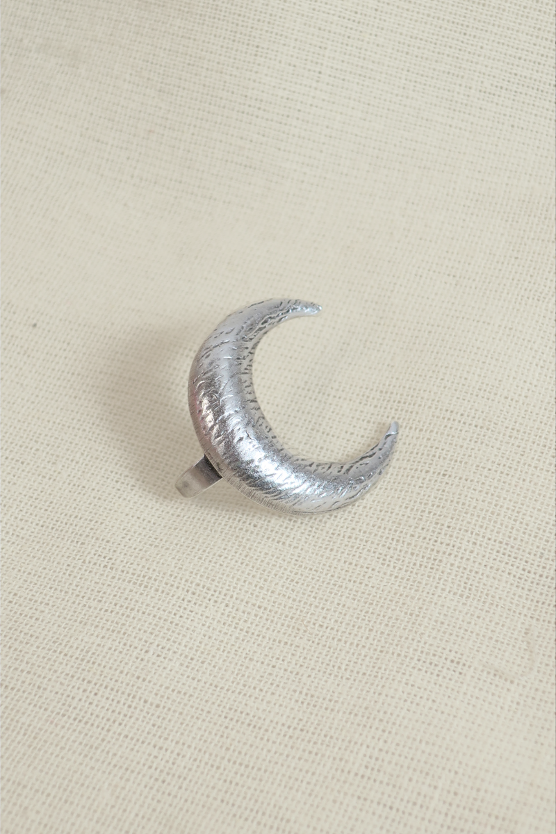 Big Crescent Moon Silver Plated Ring
