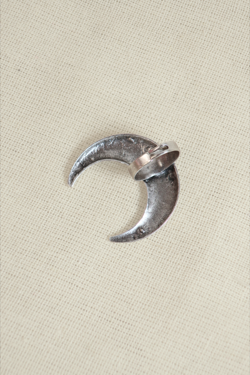 Big Crescent Moon Silver Plated Ring
