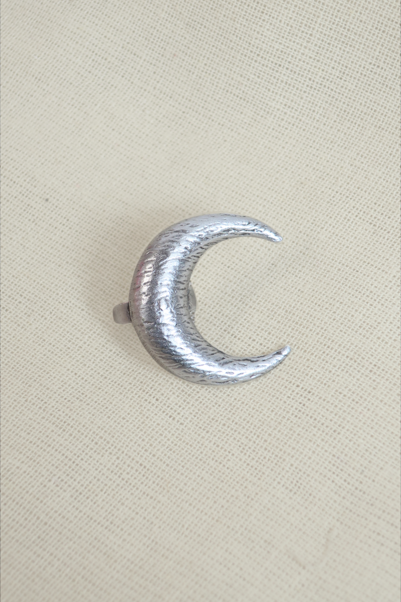 Big Crescent Moon Silver Plated Ring
