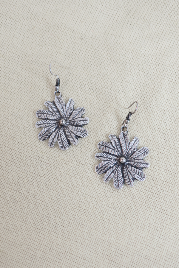 Flower of Feathers Silver Plated Earrings