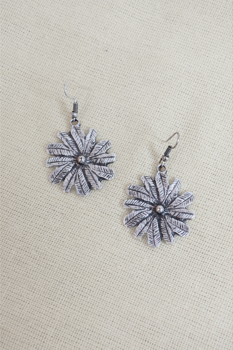 Flower of Feathers Silver Plated Earrings