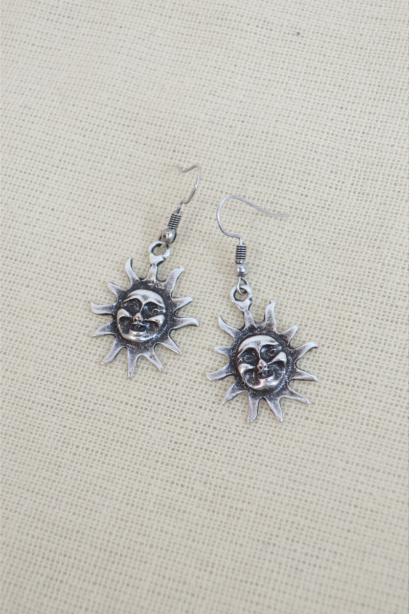 The Face in the Sun Silver Plated Earrings