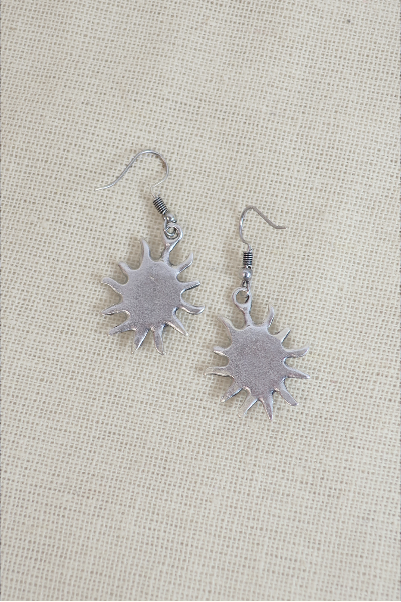 The Face in the Sun Silver Plated Earrings
