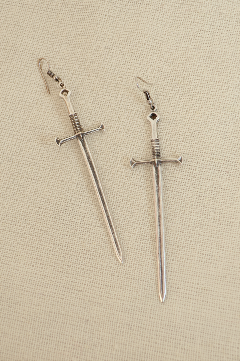 Broad Sword Silver Plated Earrings