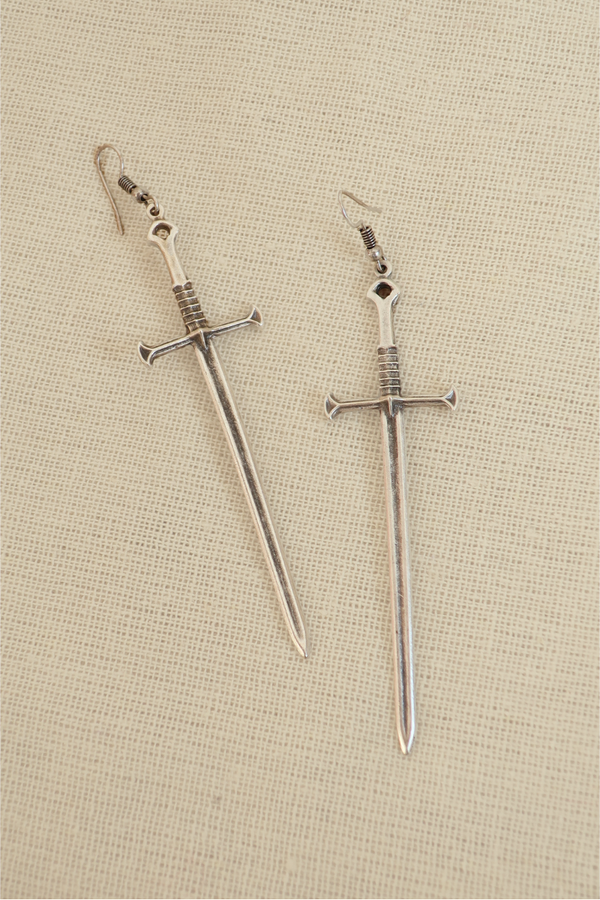 Broad Sword Silver Plated Earrings