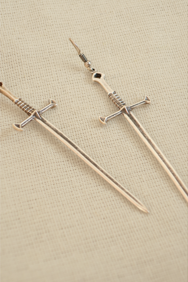 Broad Sword Silver Plated Earrings