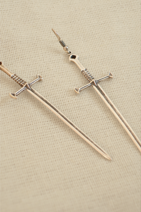 Broad Sword Silver Plated Earrings