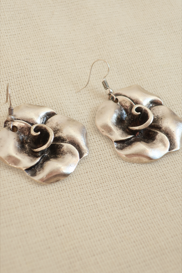 Rose Petal Silver Plated Earrings