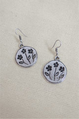 Stamped Floral Silver Plated Earrings