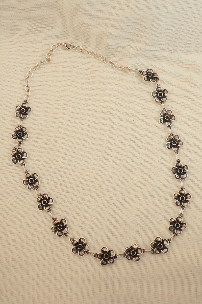 Hibiscus Flowers Silver Plated Necklace