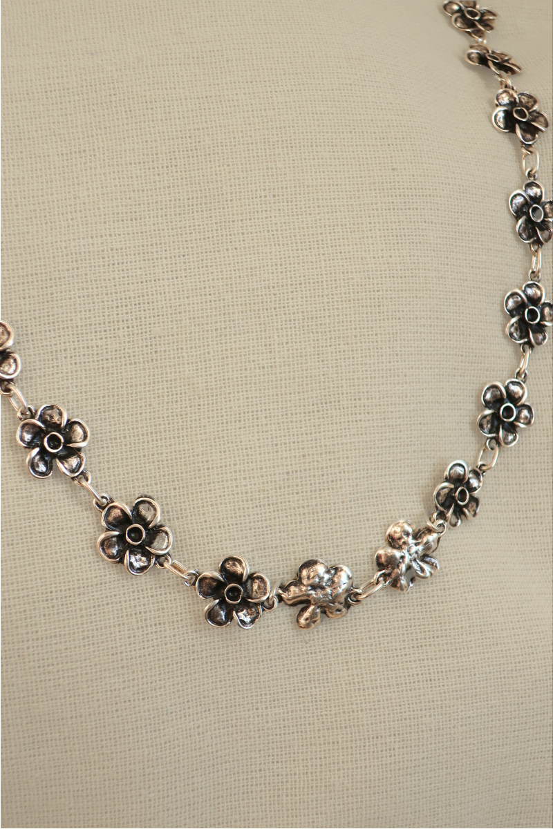 Hibiscus Flowers Silver Plated Necklace