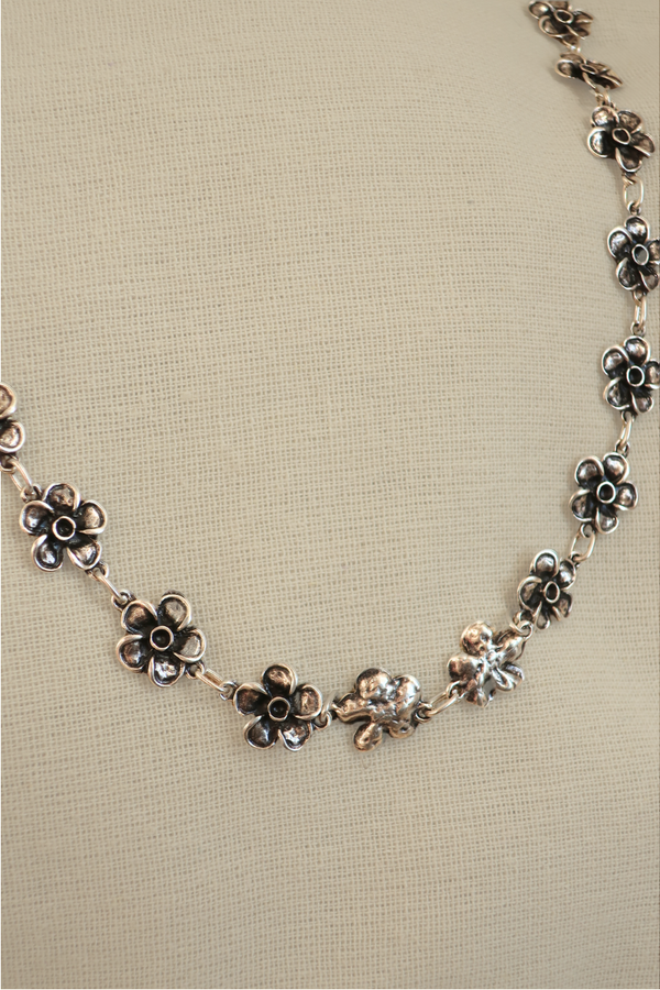 Hibiscus Flowers Silver Plated Necklace