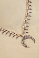 Crescent Moon Medallion Silver Plated Turkish Necklace
