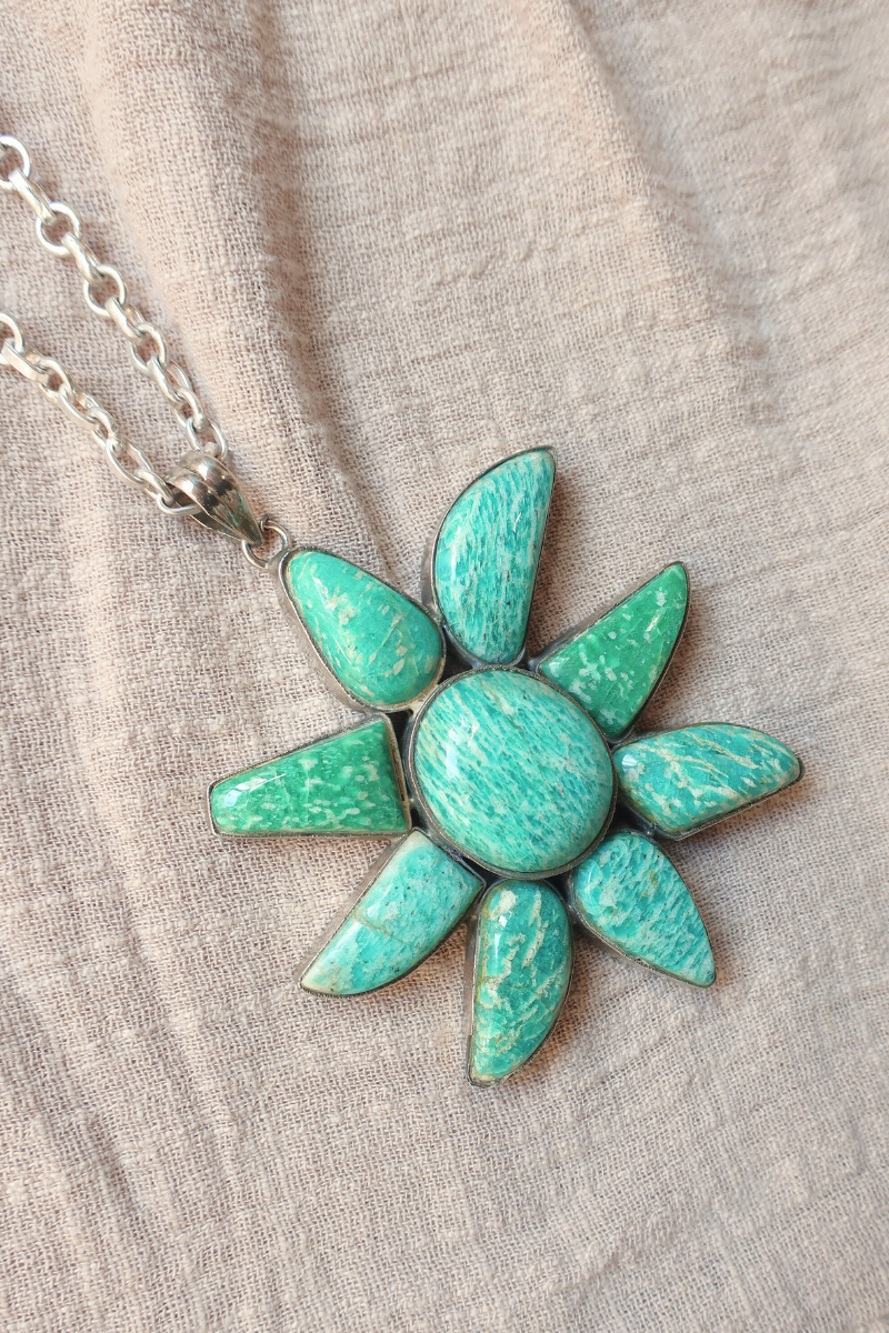Sunflower Statement Necklace with Amazonite