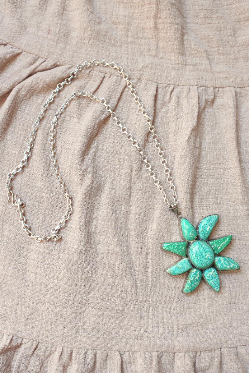 Sunflower Statement Necklace with Amazonite