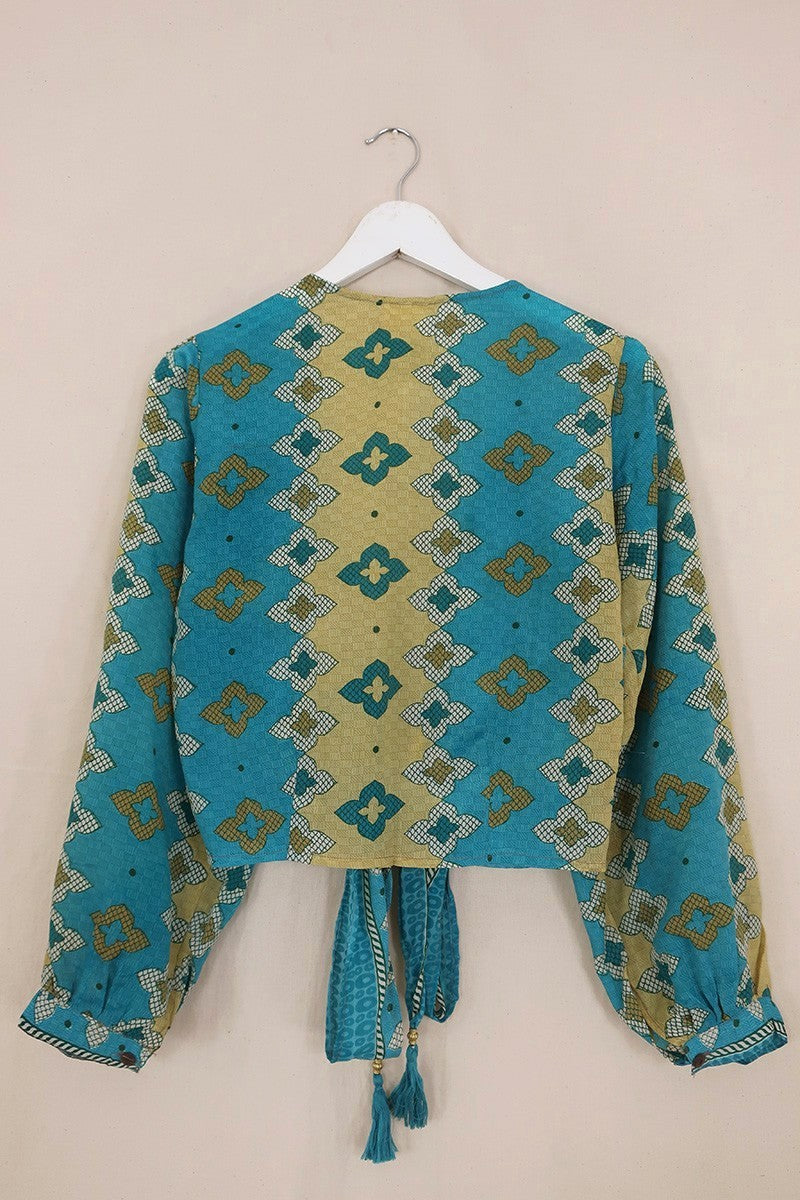 Lola Wrap Top - Sky & Sand Mosaic - Size XS by All About Audrey