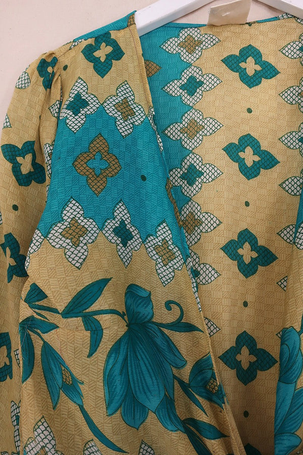 Lola Wrap Top - Sky & Sand Mosaic - Size XS by All About Audrey