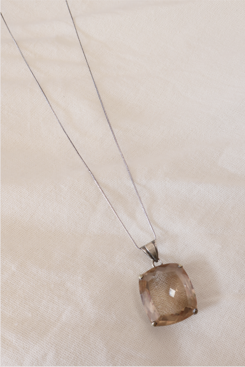 Smokey Square Quartz Silver Plated Necklace