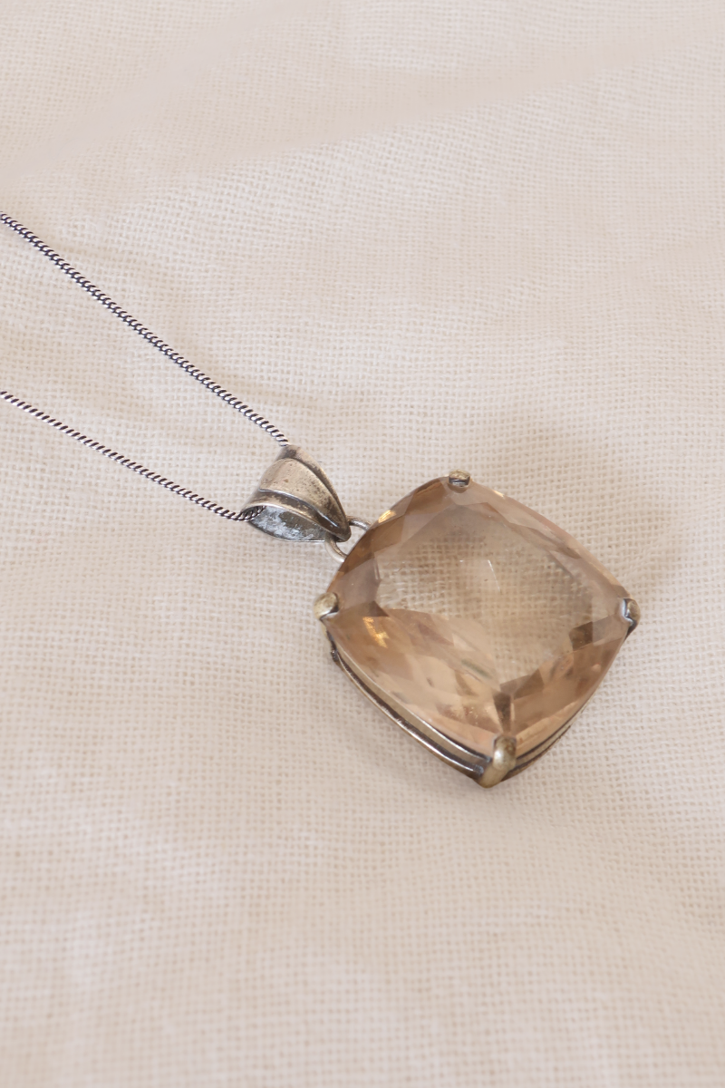 Smokey Square Quartz Silver Plated Necklace
