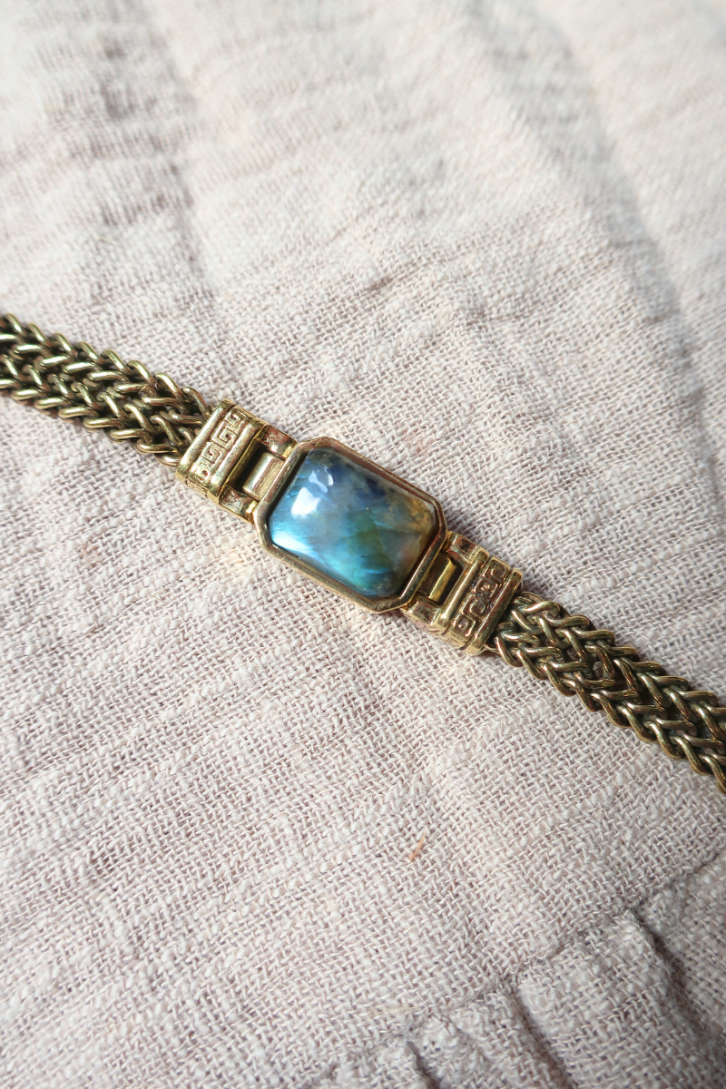 Thick Chain Bracelet in Gold with Marbled Tourmaline