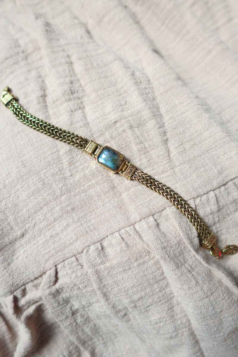 Thick Chain Bracelet in Gold with Marbled Tourmaline