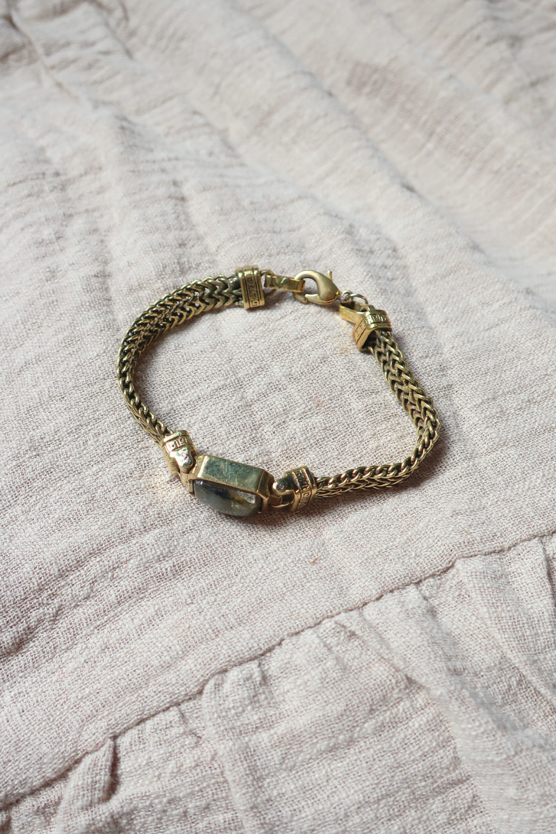 Thick Chain Bracelet in Gold with Marbled Tourmaline